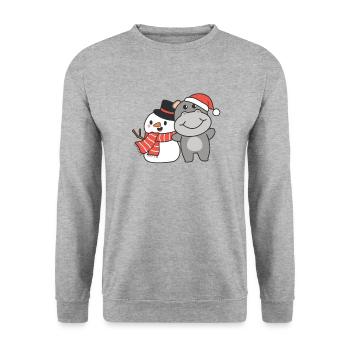 Hippo with snowman in winter for Christmas - Unisex Sweatshirt - salt & pepper - Front - Alina (178cm) & Michal (187cm)