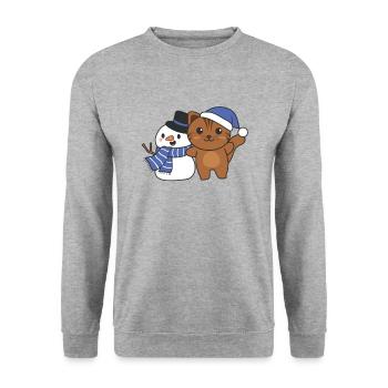 Cat with snowman in winter for Christmas - Unisex Sweatshirt - salt & pepper - Front - Alina (178cm) & Michal (187cm)