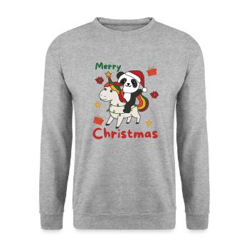 Weihnachts Einhorn Panda frohe Weihnachten Einhorn - Unisex Pullover - Weißgrau meliert - Vorne - Alina (178cm) & Michal (187cm)
