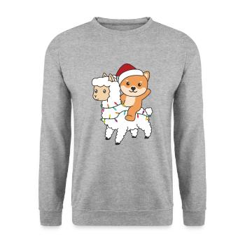 Shiba Inu Lama Weihnachten Schnee Winter Tiere - Unisex Pullover - Weißgrau meliert - Vorne - Alina (178cm) & Michal (187cm)