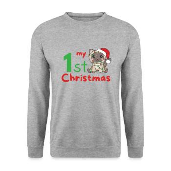 Chat de Noël Chats mon 1er Noël - Sweat-shirt Unisexe - gris chiné - Devant - Alina (178cm) & Michal (187cm)