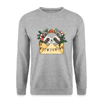 Waschbär Weihnachten Brief Winter Tiere Waschbären - Unisex Pullover - Weißgrau meliert - Vorne - Alina (178cm) & Michal (187cm)