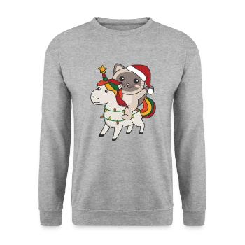 Weihnachts Einhorn Katze frohe Weihnachten Einhorn - Unisex Pullover - Weißgrau meliert - Vorne - Alina (178cm) & Michal (187cm)
