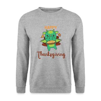 thanksgiving day outfits Truthahn Drache mit Pie - Unisex Pullover - Weißgrau meliert - Vorne - Alina (178cm) & Michal (187cm)