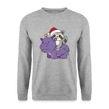 Christmas Hippo Raccoon Merry Christmas Hippo - Unisex Sweatshirt - salt & pepper - Front - Alina (178cm) & Michal (187cm)