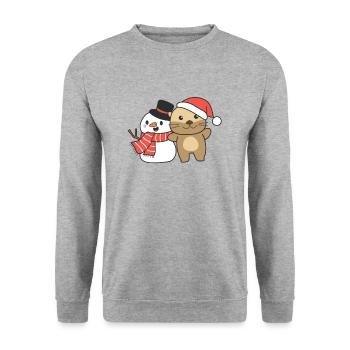 Otter with snowman in winter for Christmas - Unisex Sweatshirt - salt & pepper - Front - Alina (178cm) & Michal (187cm)