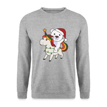 Weihnacht Einhorn Eisbär frohe Weihnachten Einhorn - Unisex Pullover - Weißgrau meliert - Vorne - Alina (178cm) & Michal (187cm)