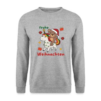 Weihnachts Einhorn Bär frohe Weihnachten Einhorn - Unisex Pullover - Weißgrau meliert - Vorne - Alina (178cm) & Michal (187cm)