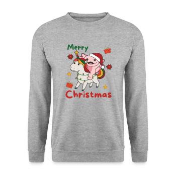 Noël Axolotl Joyeux Noël Licorne - Sweat-shirt Unisexe - gris chiné - Devant - Alina (178cm) & Michal (187cm)