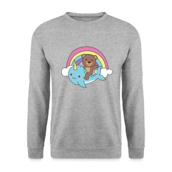 Narwhal Bear Ocean Unicorn kawaii Rainbow - Sweat-shirt Unisexe - gris chiné - Devant - Alina (178cm) & Michal (187cm)