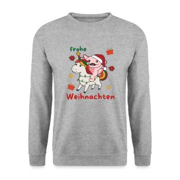 Weihnachts Axolotl frohe Weihnachten Einhorn - Unisex Pullover - Weißgrau meliert - Vorne - Alina (178cm) & Michal (187cm)