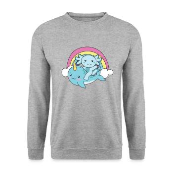 Narval Axolotl Ocean Unicorn kawaii Arc-en-ciel - Sweat-shirt Unisexe - gris chiné - Devant - Alina (178cm) & Michal (187cm)