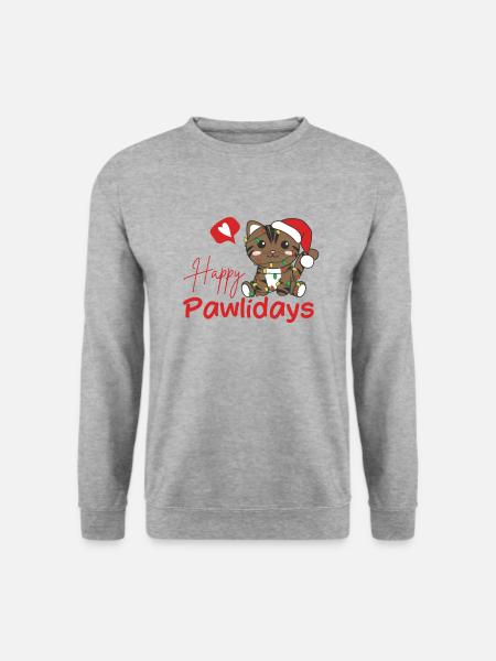 Katze Weihnachten süße Katzen Happy Pawlidays - Unisex Pullover - Weißgrau meliert