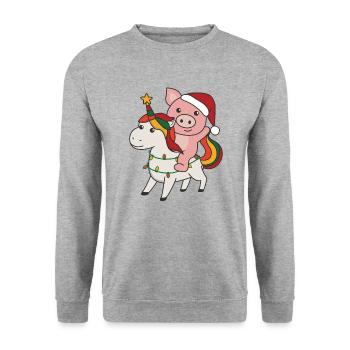 Cochon de Noël Joyeux Licorne de Noël - Sweat-shirt Unisexe - gris chiné - Devant - Alina (178cm) & Michal (187cm)
