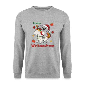 Weihnachts Einhorn Koala frohe Weihnachten Einhorn - Unisex Pullover - Weißgrau meliert - Vorne - Alina (178cm) & Michal (187cm)