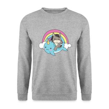 Narval Donkey Ocean Unicorn kawaii Arc-en-ciel - Sweat-shirt Unisexe - gris chiné - Devant - Alina (178cm) & Michal (187cm)
