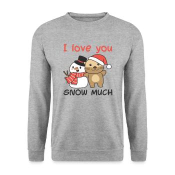 Loutre je t’aime beaucoup de jeux de mots de bonhomme de neige - Sweat-shirt Unisexe - gris chiné - Devant - Alina (178cm) & Michal (187cm)