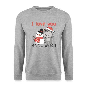 Hippopotame je t’aime neige beaucoup de jeux de mots de bonhomme de neige - Sweat-shirt Unisexe - gris chiné - Devant - Alina (178cm) & Michal (187cm)