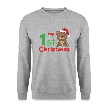 Ours de Noël Ours mon 1er Noël - Sweat-shirt Unisexe - gris chiné - Devant - Alina (178cm) & Michal (187cm)