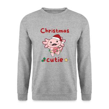 Axolotl Weihnachten Axolotls Christmas Cutie - Unisex Pullover - Weißgrau meliert - Vorne - Alina (178cm) & Michal (187cm)