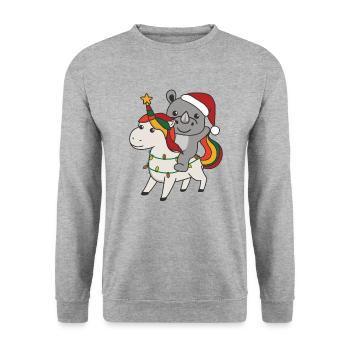 Christmas Rhinoceros Merry Christmas Unicorn - Unisex Sweatshirt - salt & pepper - Front - Alina (178cm) & Michal (187cm)
