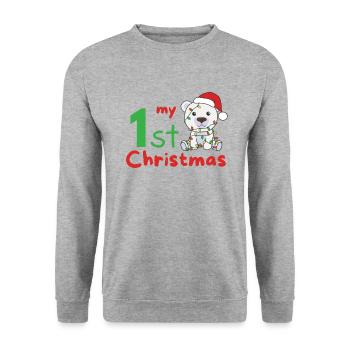 Ours polaire Noël Ours polaires mon 1er Noël - Sweat-shirt Unisexe - gris chiné - Devant - Alina (178cm) & Michal (187cm)