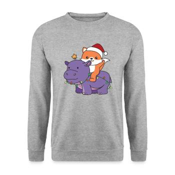 Christmas Hippo Fox Merry Christmas Hippo - Unisex Sweatshirt - salt & pepper - Front - Alina (178cm) & Michal (187cm)