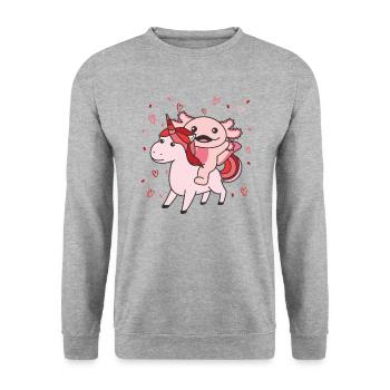 Axolotl with Unicorn Hearts Favorite Animal Heart - Unisex Sweatshirt - salt & pepper - Front - Alina (178cm) & Michal (187cm)