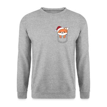 Joyeux Noël renard doux dans la poche de poitrine - Sweat-shirt Unisexe - gris chiné - Devant - Alina (178cm) & Michal (187cm)