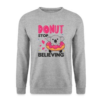 Süßer Koala lustige Tiere in Donut pink - Unisex Pullover - Weißgrau meliert - Vorne - Alina (178cm) & Michal (187cm)