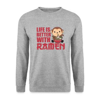 Ramen Japanese Noodles Sweet Monkey Eats Ramen - Unisex Sweatshirt - salt & pepper - Front - Alina (178cm) & Michal (187cm)