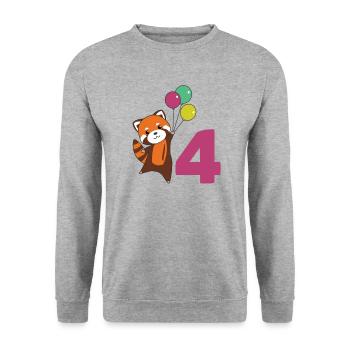Roter Panda vierter Geburtstag Luftballons Kinder - Unisex Pullover - Weißgrau meliert - Vorne - Alina (178cm) & Michal (187cm)