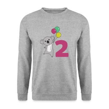 Ballons de deuxième anniversaire Koala pour enfants - Sweat-shirt Unisexe - gris chiné - Devant - Alina (178cm) & Michal (187cm)