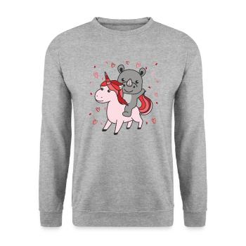 Rhinoceros with Unicorn Hearts Favorite Animal Heart - Unisex Sweatshirt - salt & pepper - Front - Alina (178cm) & Michal (187cm)