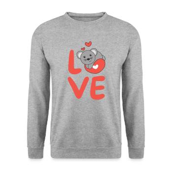 Maus zum Valentinstag süße Tiere mit Herzen Love - Unisex Pullover - Weißgrau meliert - Vorne - Alina (178cm) & Michal (187cm)