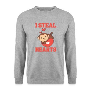 Monkey for Valentine's Day I steal hearts - Unisex Sweatshirt - salt & pepper - Front - Alina (178cm) & Michal (187cm)