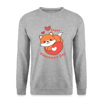 Fuchs zum Valentinstag süße Tiere mit Herzen - Unisex Pullover - Weißgrau meliert - Vorne - Alina (178cm) & Michal (187cm)