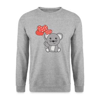 Maus zum Valentinstag süße Tiere mit Herzen - Unisex Pullover - Weißgrau meliert - Vorne - Alina (178cm) & Michal (187cm)