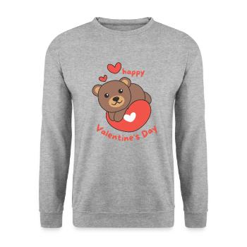 Bär zum Valentinstag süße Tiere mit Herzen - Unisex Pullover - Weißgrau meliert - Vorne - Alina (178cm) & Michal (187cm)