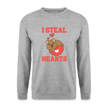 Quokka zum Valentinstag ich stehle Herzen - Unisex Pullover - Weißgrau meliert - Vorne - Alina (178cm) & Michal (187cm)