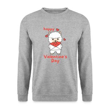 Alpaka zum Valentinstag süße Tiere mit Herzen - Unisex Pullover - Weißgrau meliert - Vorne - Alina (178cm) & Michal (187cm)