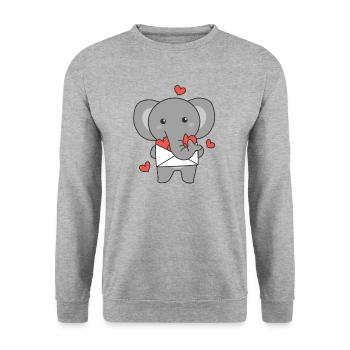 Elefant zum Valentinstag süße Tiere mit Herzen - Unisex Pullover - Weißgrau meliert - Vorne - Alina (178cm) & Michal (187cm)