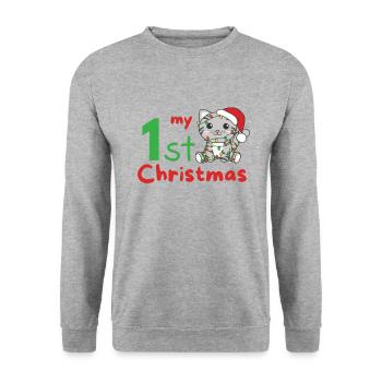 Chat de Noël Chats mon 1er Noël - Sweat-shirt Unisexe - gris chiné - Devant - Alina (178cm) & Michal (187cm)
