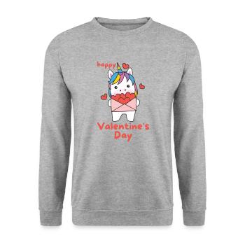 Einhorn zum Valentinstag süße Tiere mit Herzen - Unisex Pullover - Weißgrau meliert - Vorne - Alina (178cm) & Michal (187cm)
