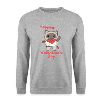 Siamkatze zum Valentinstag süße Tiere mit Herzen - Unisex Pullover - Weißgrau meliert - Vorne - Alina (178cm) & Michal (187cm)
