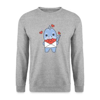 Dino zum Valentinstag süße Tiere mit Herzen - Unisex Pullover - Weißgrau meliert - Vorne - Alina (178cm) & Michal (187cm)