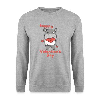 Hippo zum Valentinstag süße Tiere mit Herzen - Unisex Pullover - Weißgrau meliert - Vorne - Alina (178cm) & Michal (187cm)
