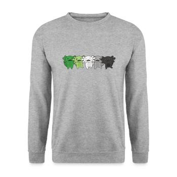 Aromantic Flag Pride LGBTQ Axolotl Aromantisch - Unisex Pullover - Weißgrau meliert - Vorne - Alina (178cm) & Michal (187cm)
