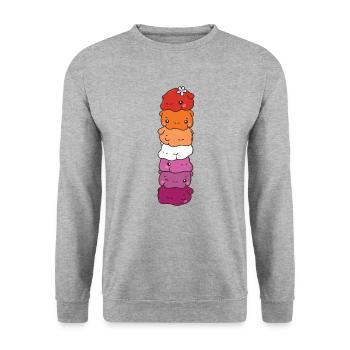 Lesbische Flagge Pride LGBTQ süße Hippo - Unisex Pullover - Weißgrau meliert - Vorne - Alina (178cm) & Michal (187cm)