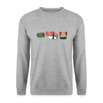 Sushi Axolotls kawaii Sushi Axolotl - Unisex Pullover - Weißgrau meliert - Vorne - Alina (178cm) & Michal (187cm)